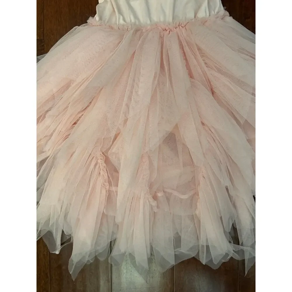 Blush Pink Tulle Ballet Costume Dress with Feather & Sequin Trim, Size 4/5